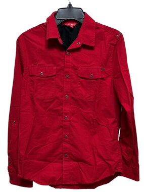 GUESS Red Men's Lightweight Button-Front Shirt Size Small